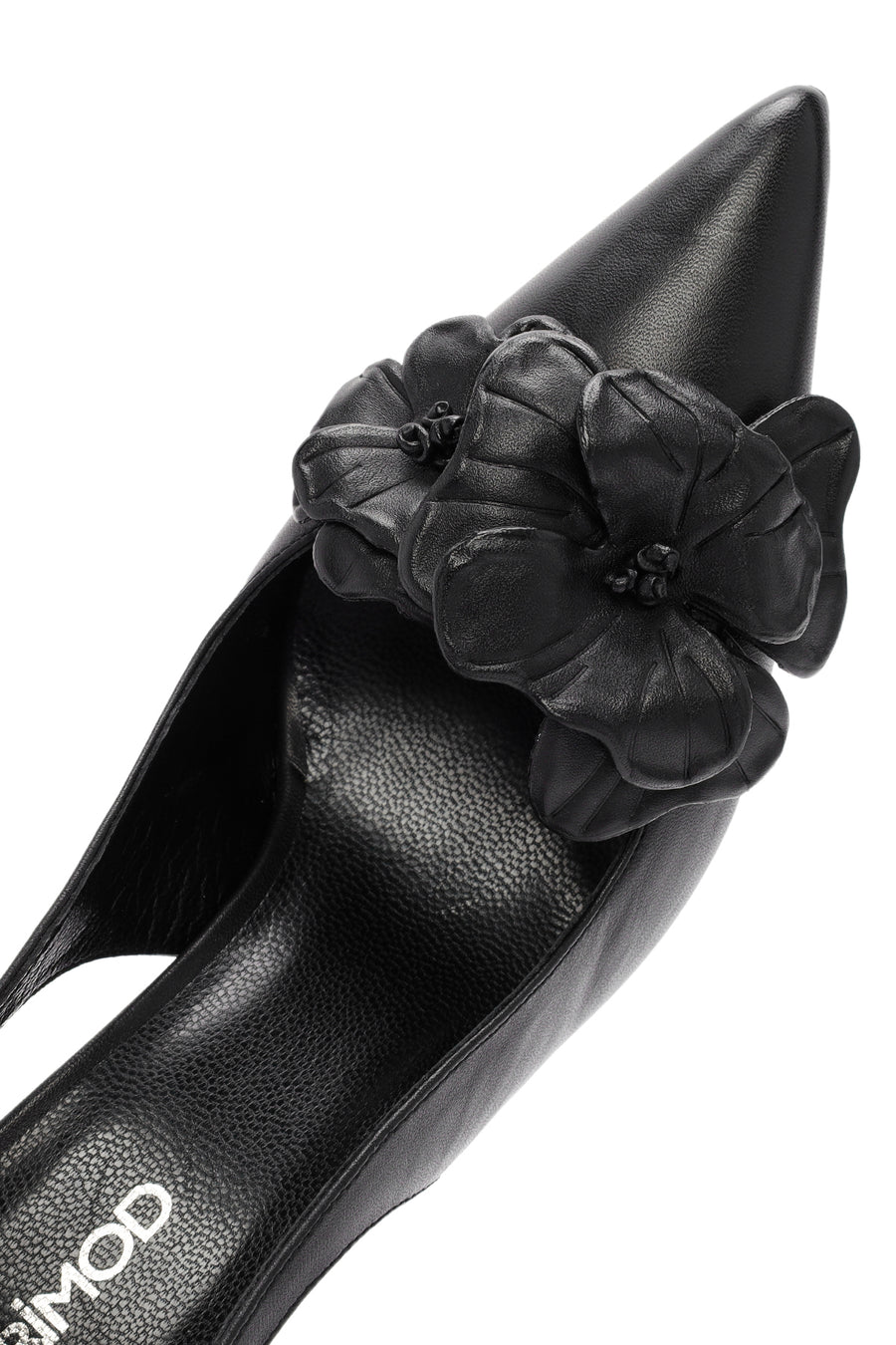 Women's Black Open-Back Heeled Leather Shoes
