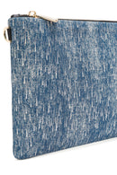 Women's Blue Long Chain Strap Jean Fabric Clutch Bag | Derimod