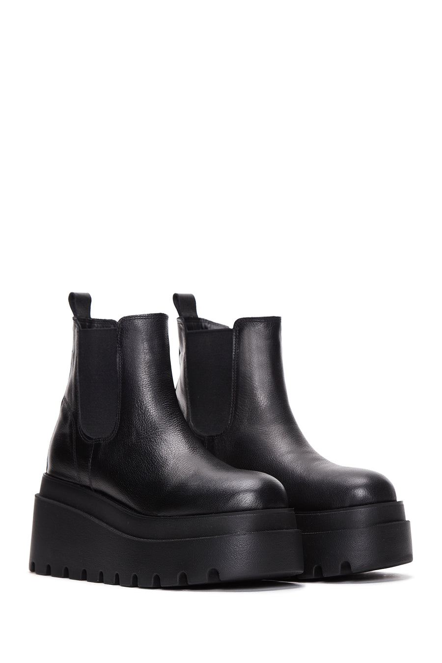 Women's Black Leather Thick Soled Chelsea Boots