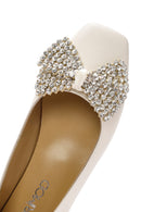 Women's Cream Stoned Leather Ballerina | Derimod