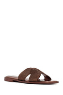 Women's Bronze Metallic Knitted Slippers | Derimod