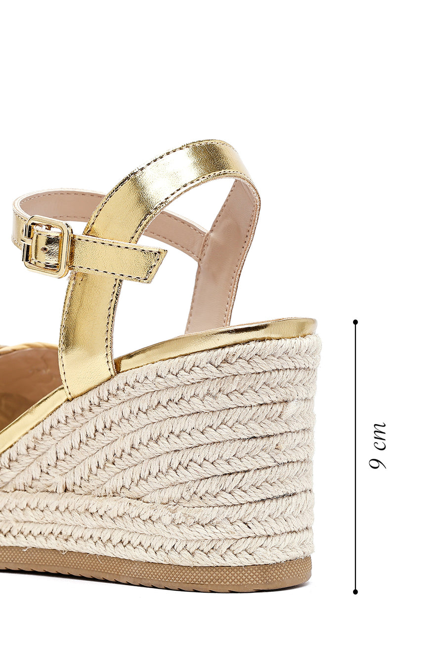 Women's Gold Ankle Buckle Braided Wedge Heel Espadrille Sandals