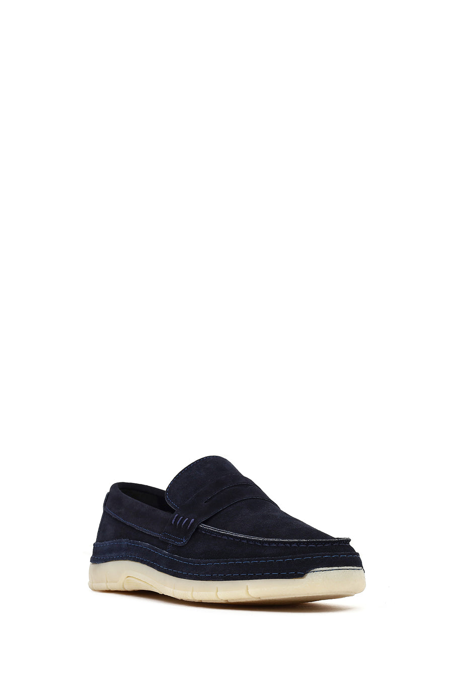 Erkek Lacivert Kalın Tabanlı Süet Deri Loafer