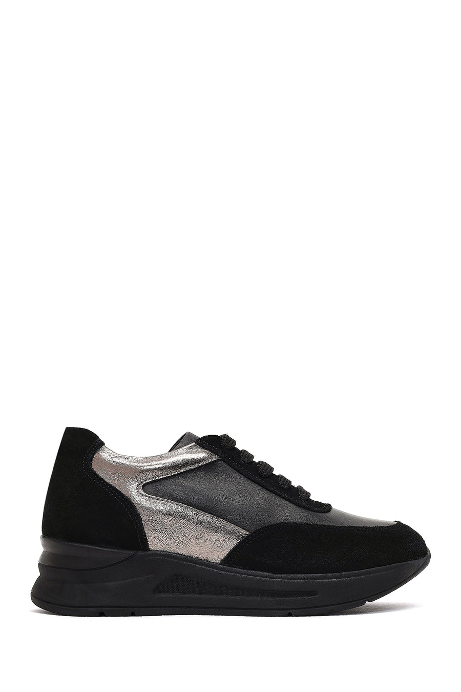 Woman Black Lace-up Wedge Heel Leather Sneaker 25AFD412714 | Derimod