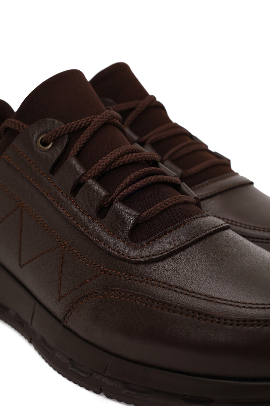 Erkek Kahverengi Bağcıklı Deri Casual Sneaker