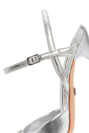 Women's Silver Open Back High Heeled Stilettos with Stones | Derimod