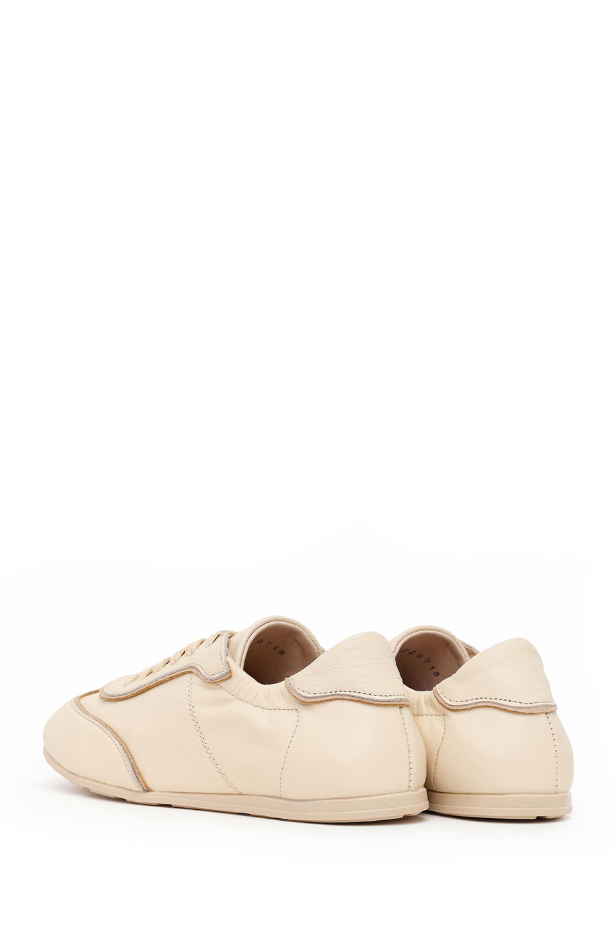 Woman Beige Lace-Up Leather Sneakers