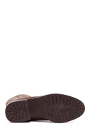 Woman Mink Zip Closure Short Thick Heeled Suede Boots | Derimod