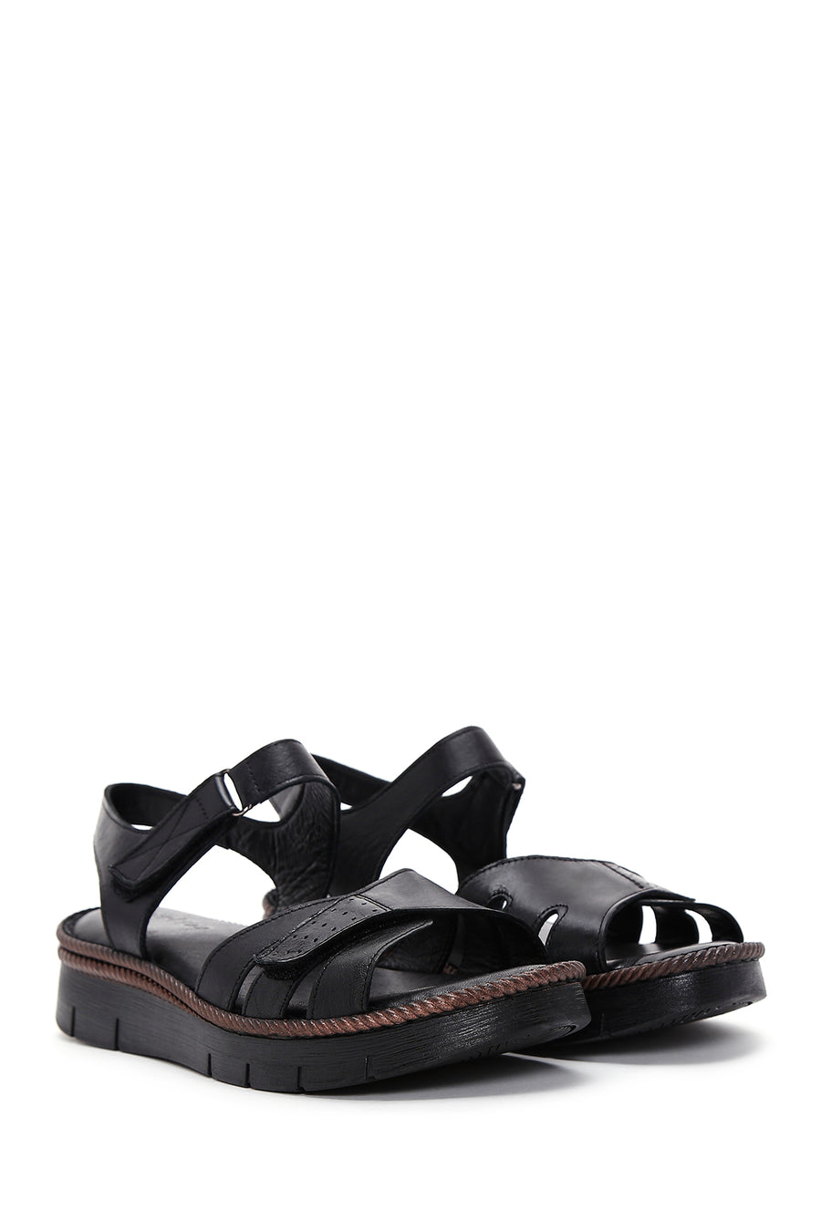 
Women's Black Ankle-Strap Thick Sole Leather Comfort Sandal
