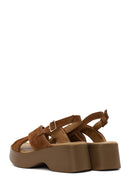 Woman Tan Thick-Soled Suede Sandal | Derimod