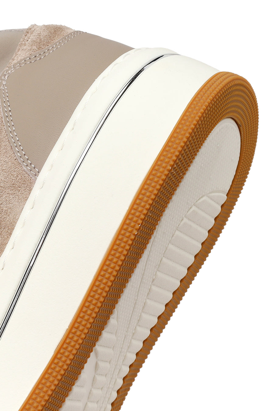 Male Beige Lace-Up Thick-Soled Leather Sneaker