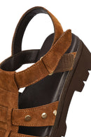 Woman Tan Strappy Thick-Soled Suede Leather Sandals | Derimod