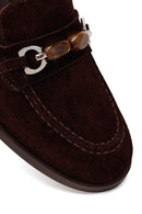 Woman Brown Buckled Suede Masculine Loafer | Derimod