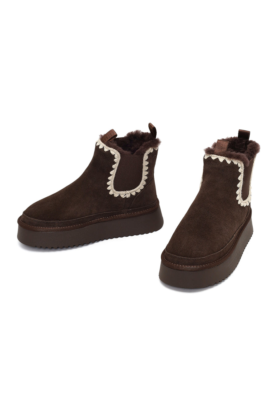 Woman Brown Thick-Soled Patterned Suede Teddy Boots