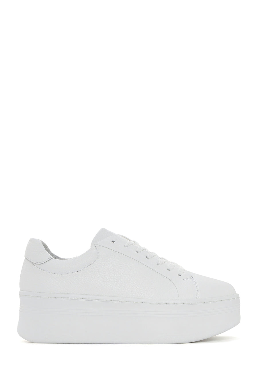 Women's White Lace-up Thick-Sole Leather Sneaker 25SFD371618 | Derimod