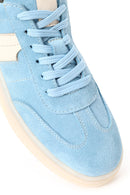 Woman Blue Lace-Up Suede Leather Sneakers | Derimod