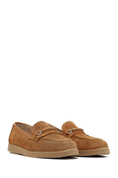 Women's Tan Buckled Suede Leather Comfort Loafer | Derimod