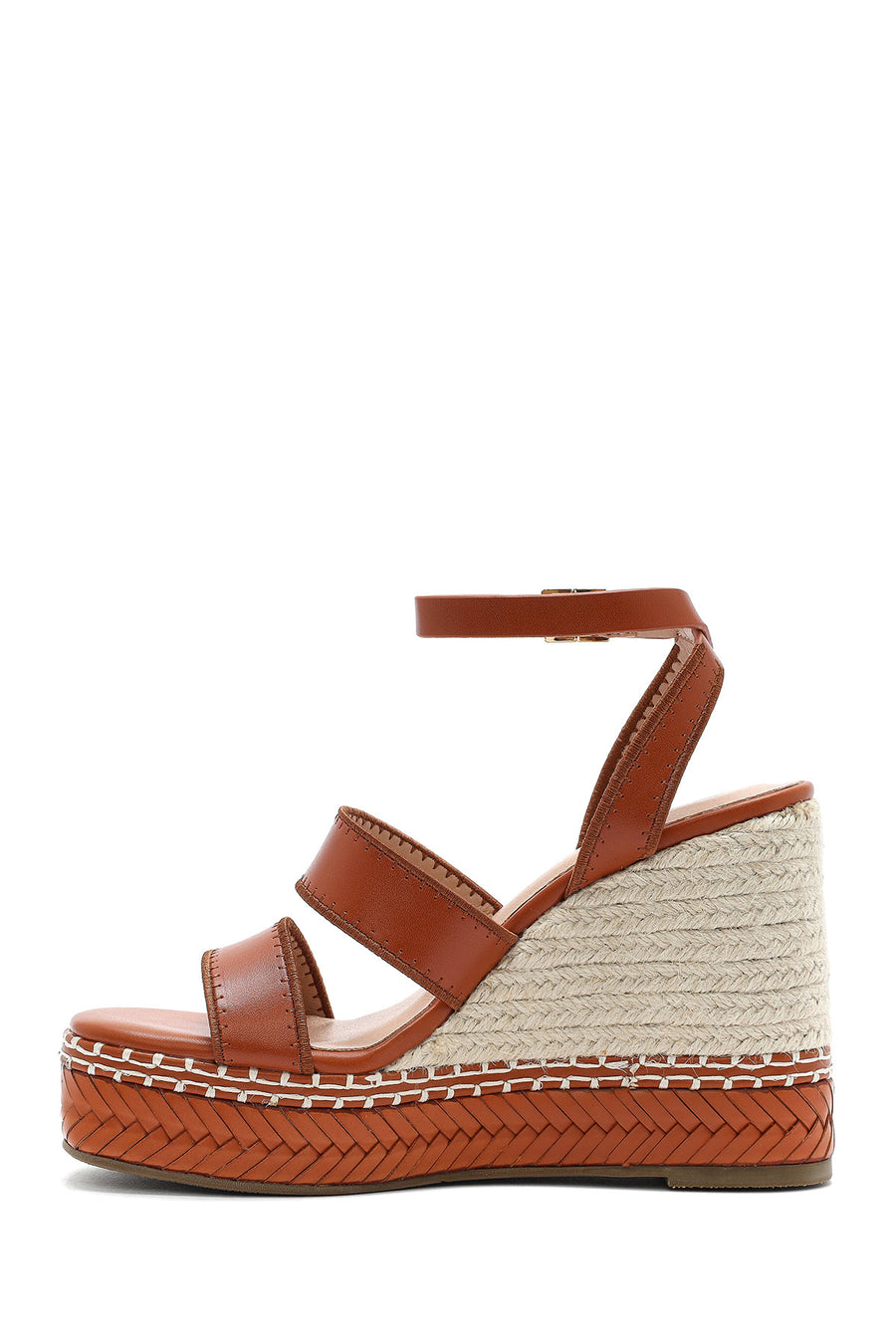 Women's Tan Ankle Buckle Wedge Heel Espadrille Sandals
