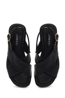 Woman Black Thick-Soled Leather Sandal | Derimod