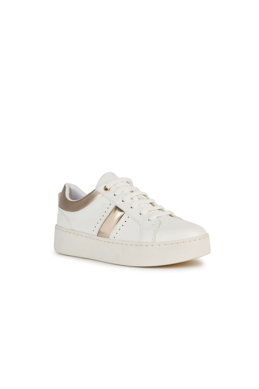 Geox Women's White D Skyely Lace-up Leather Sports Shoes