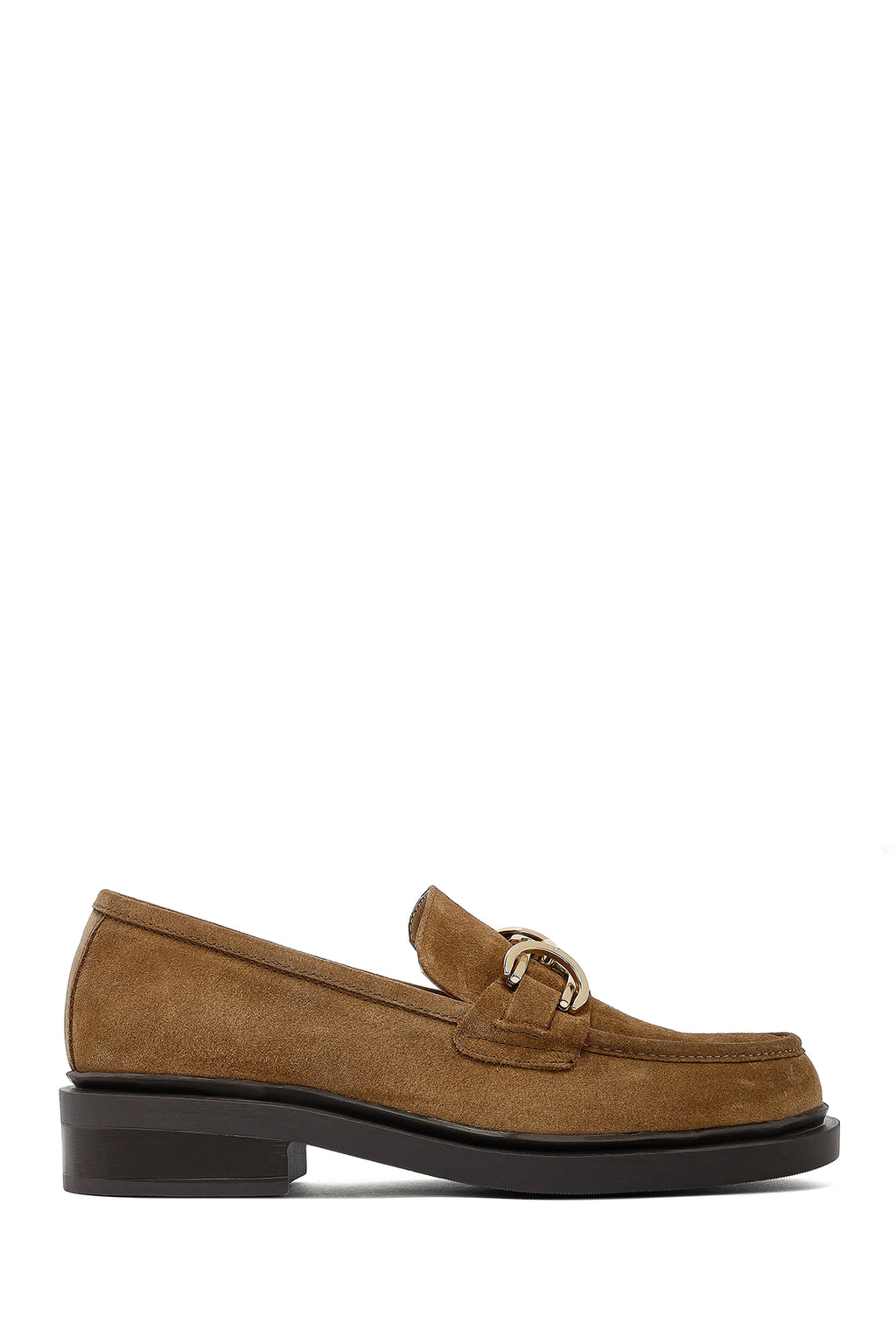 Kadın Taba Tokalı Süet Deri Maskülen Loafer