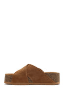 Women's Brown Thick Soled Suede Leather Slippers | Derimod