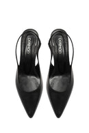 Women's Black Slingback Low Thin Heel Leather Shoes | Derimod