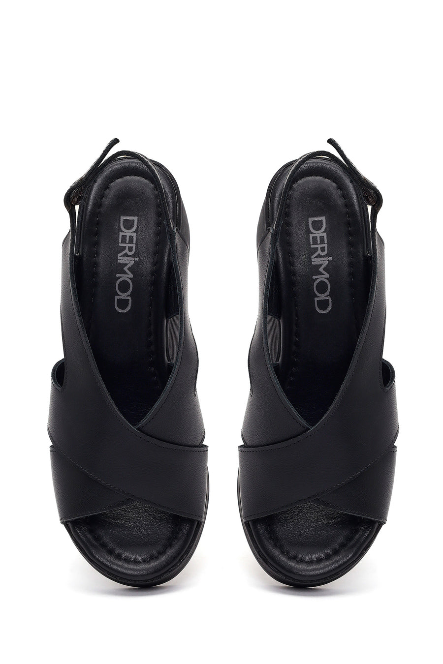 Women's Black Ankle Buckle Platform Leather Sandals