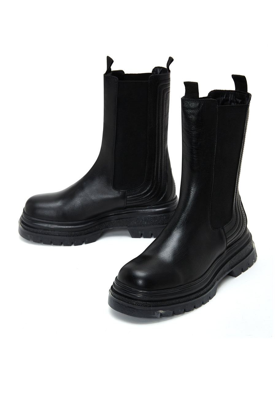 Women's Black Leather Thick Soled Chelsea Boots