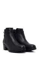 Woman Black Zip Closure Short-Heeled Leather Boots | Derimod