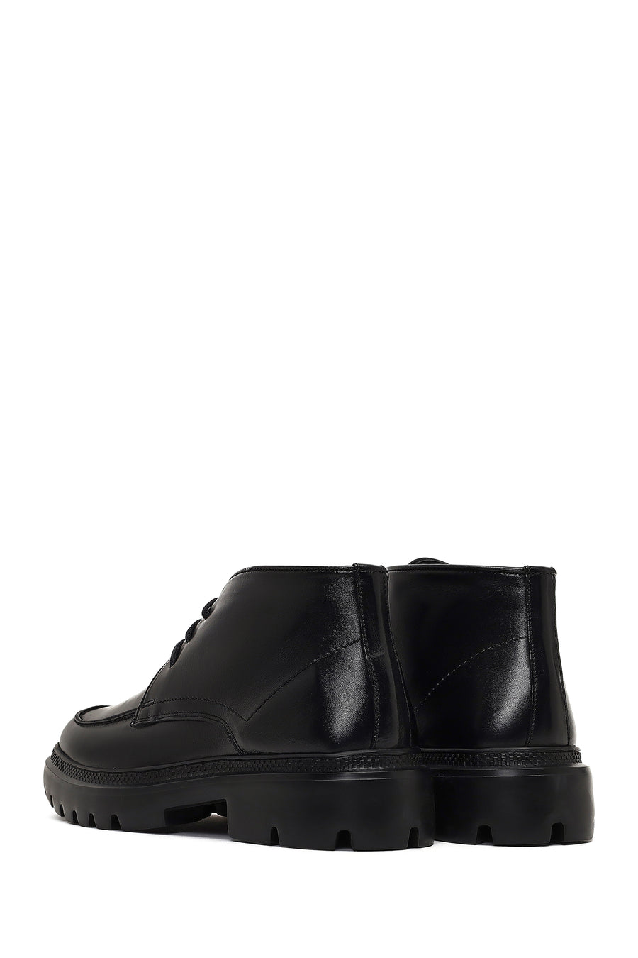Men's Black Lace-Up Thick-Soled Leather Casual Boot