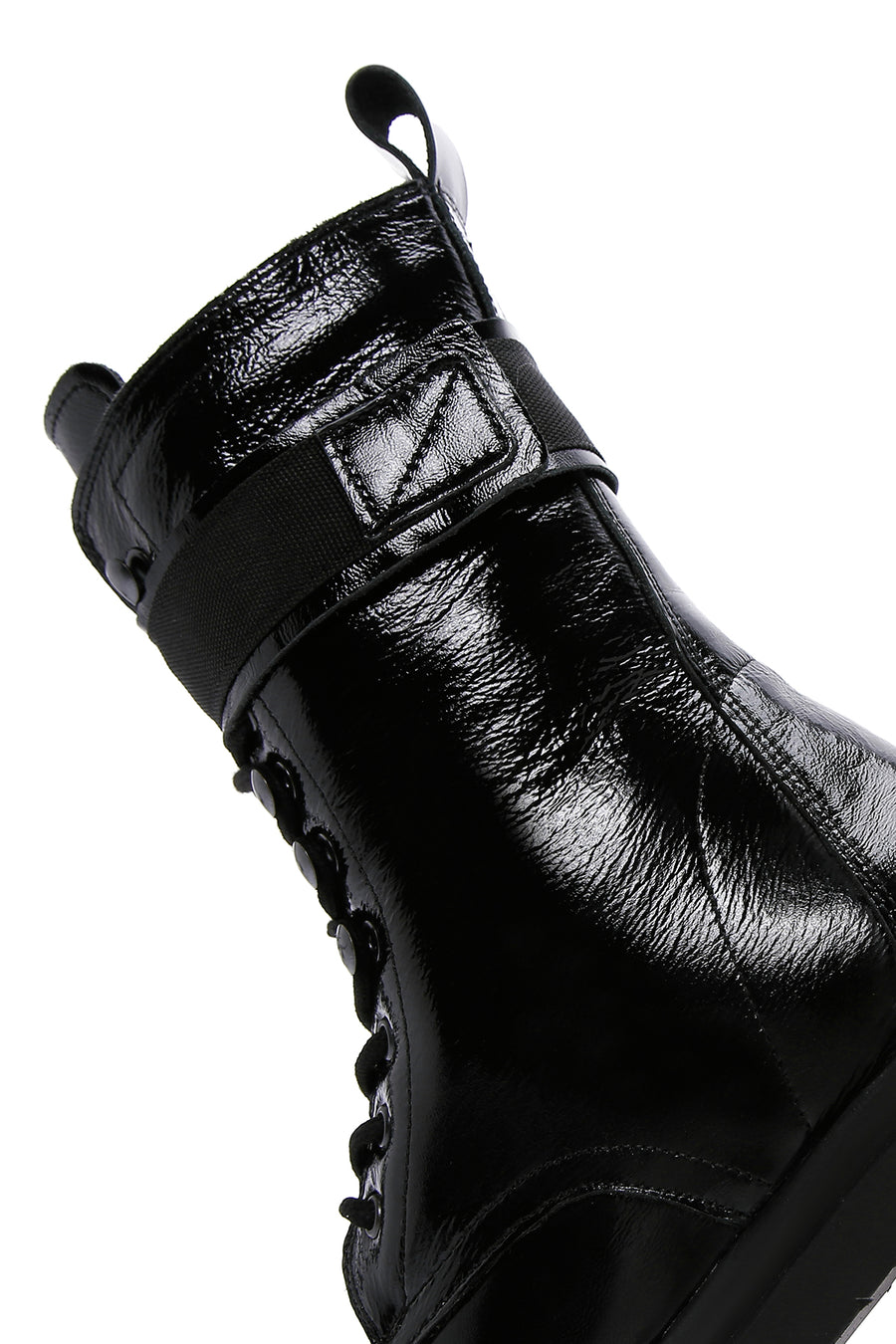 Women's Black Patent Leather Thick Soled Boots