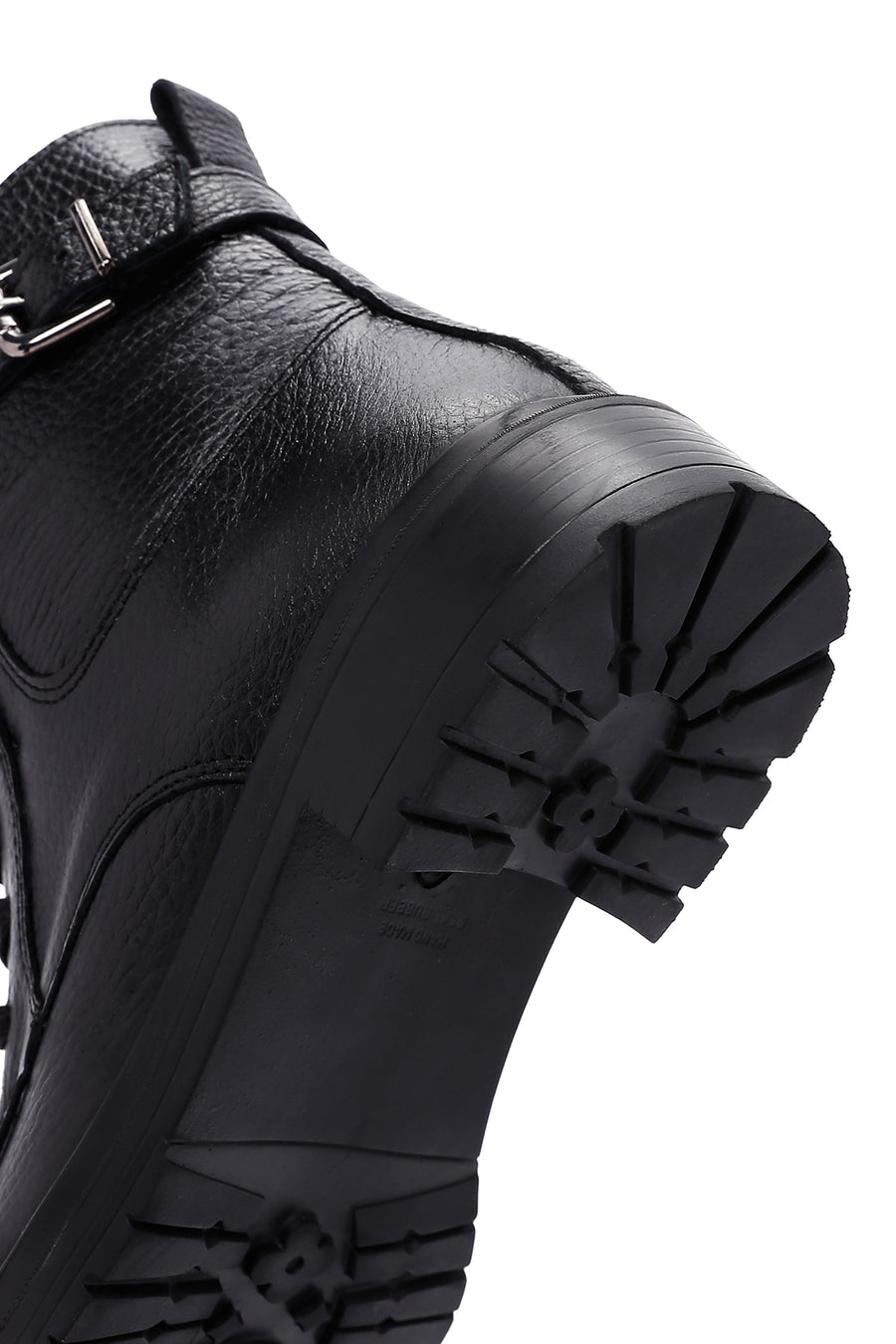 Woman Black Zippered Buckle Detail Leather Casual Boots