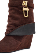 Woman Brown Wedge-Heel Suede Boots | Derimod