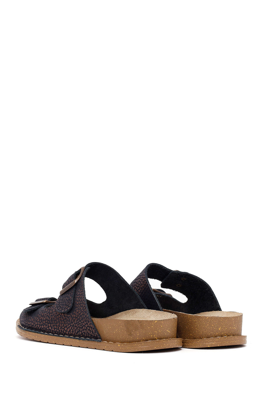 Woman Brown Patterned Glittery Leather Slipper