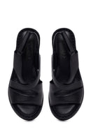 Woman Black Wedge Heel Leather Comfort Sandal | Derimod