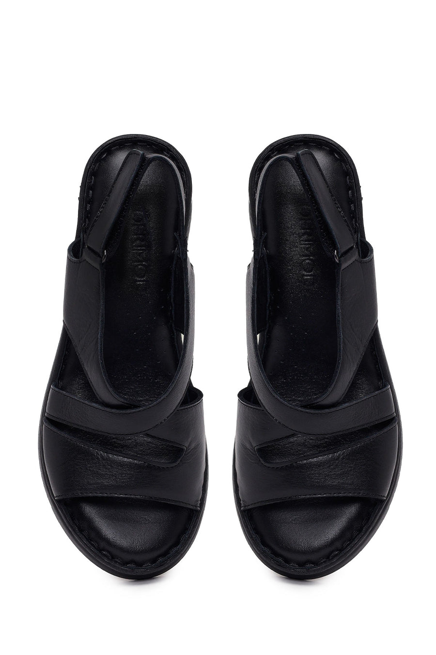 Woman Black Wedge Heel Leather Comfort Sandal