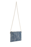 Women's Blue Long Chain Strap Jean Fabric Clutch Bag | Derimod