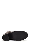 Women's Brown Buckle Chunky Heel Leather Boots | Derimod