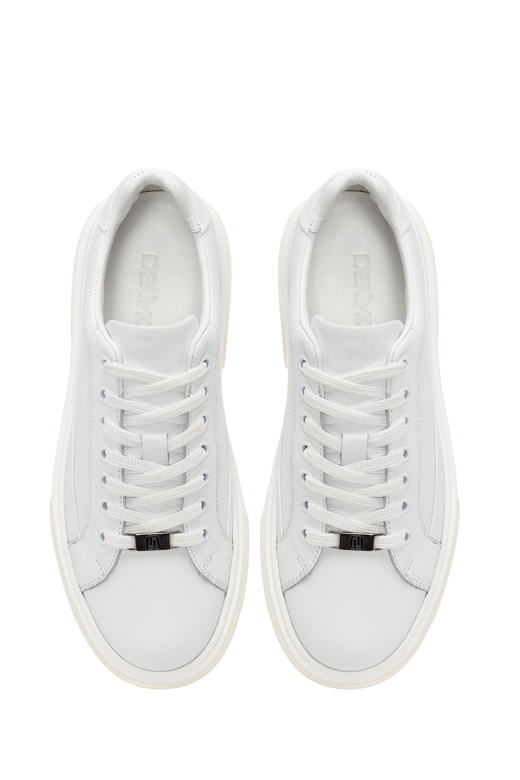 Erkek Beyaz Bağcıklı Kalın Tabanlı Deri Sneaker
