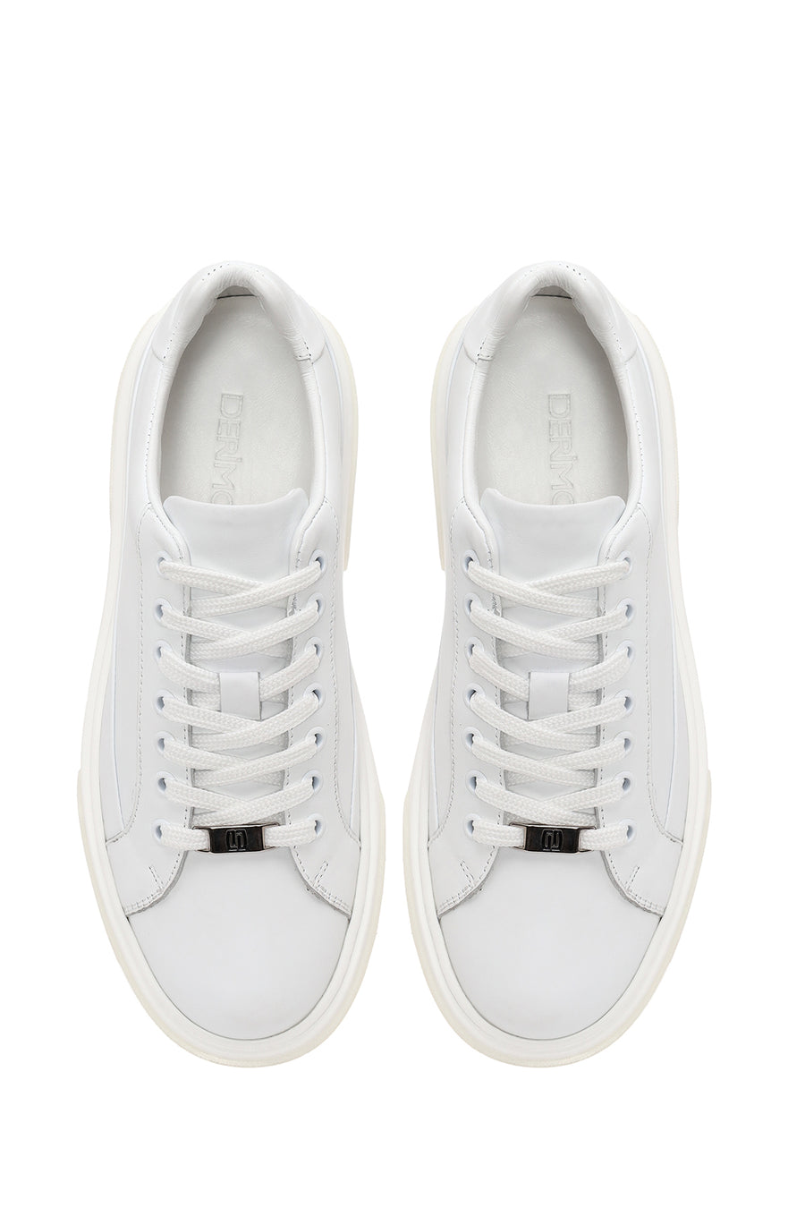 Erkek Beyaz Bağcıklı Kalın Tabanlı Deri Sneaker