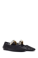 Women's Black Jelly Ballet Flats with Rhinestones | Derimod