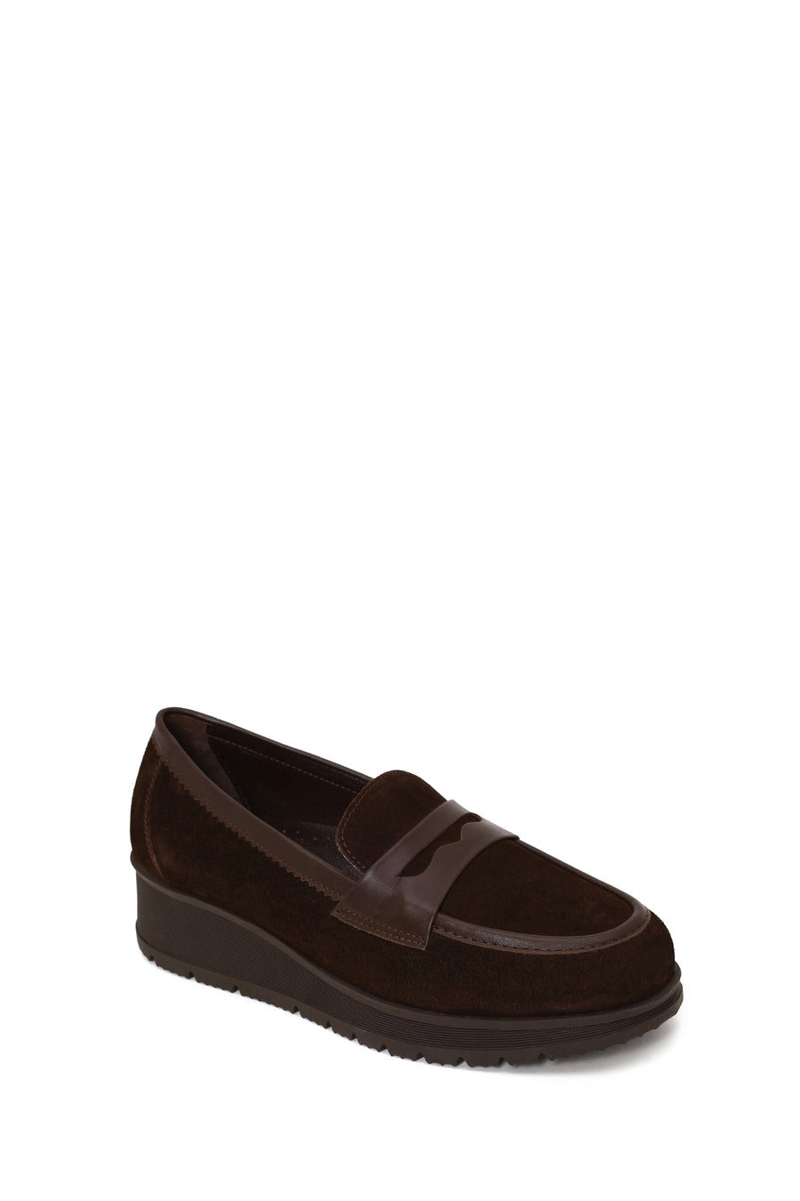 Woman Brown Buckled Wedge Suede Comfort Loafer