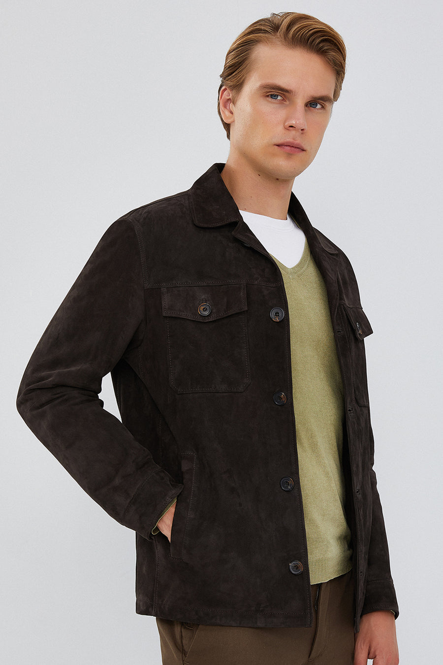 Icardi Men's Brown Suede Blazer Leather Jacket