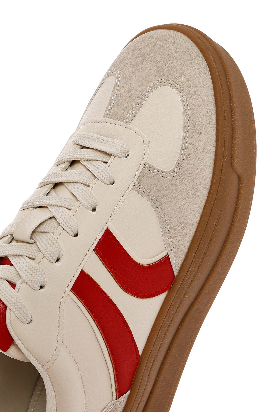 Women's Beige Lace-Up Chunky Sole Sneakers