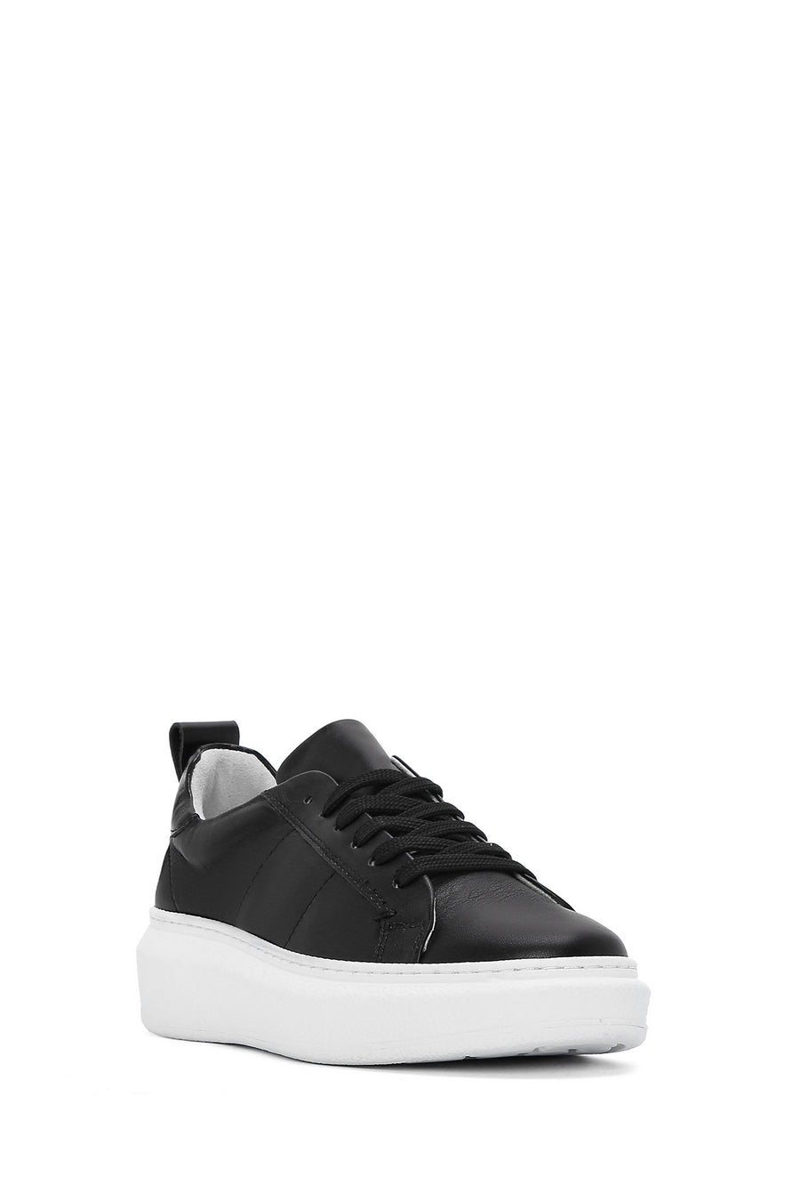 Kadın Siyah Bağcıklı Deri Sneaker
