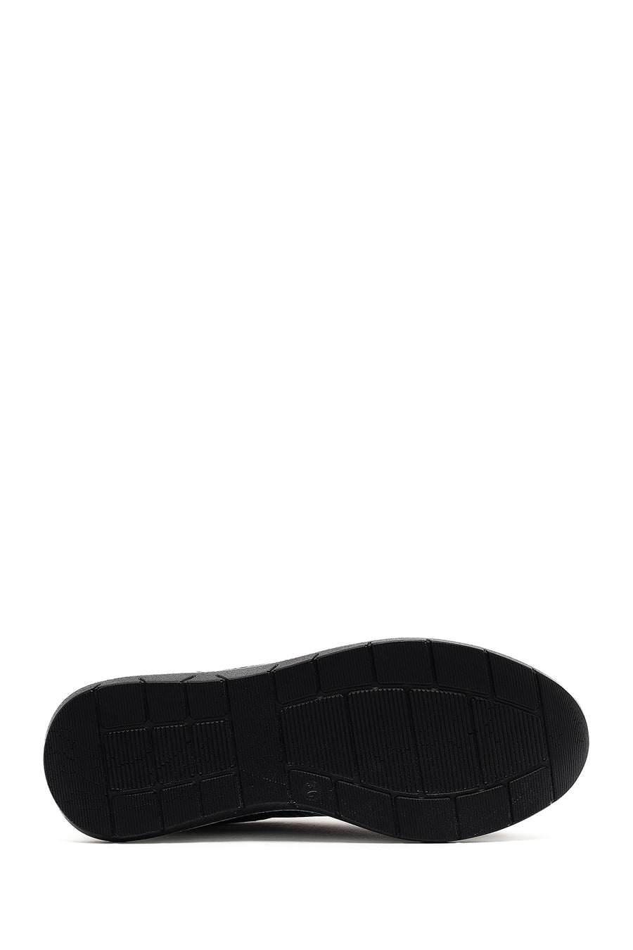 Women's Black Lace-up Thick-Sole Leather Sneaker