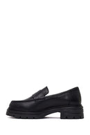 Woman Black Thick-Soled Leather Masculine Loafer | Derimod