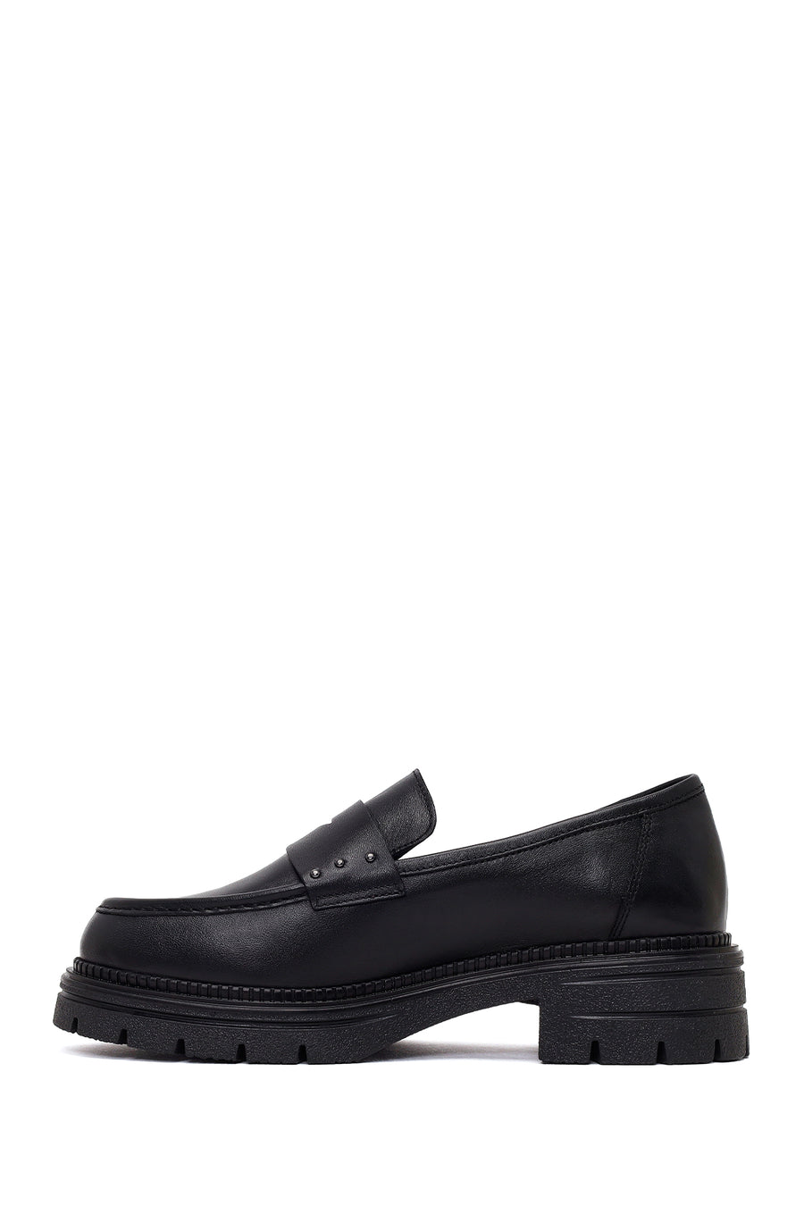 Woman Black Thick-Soled Leather Masculine Loafer