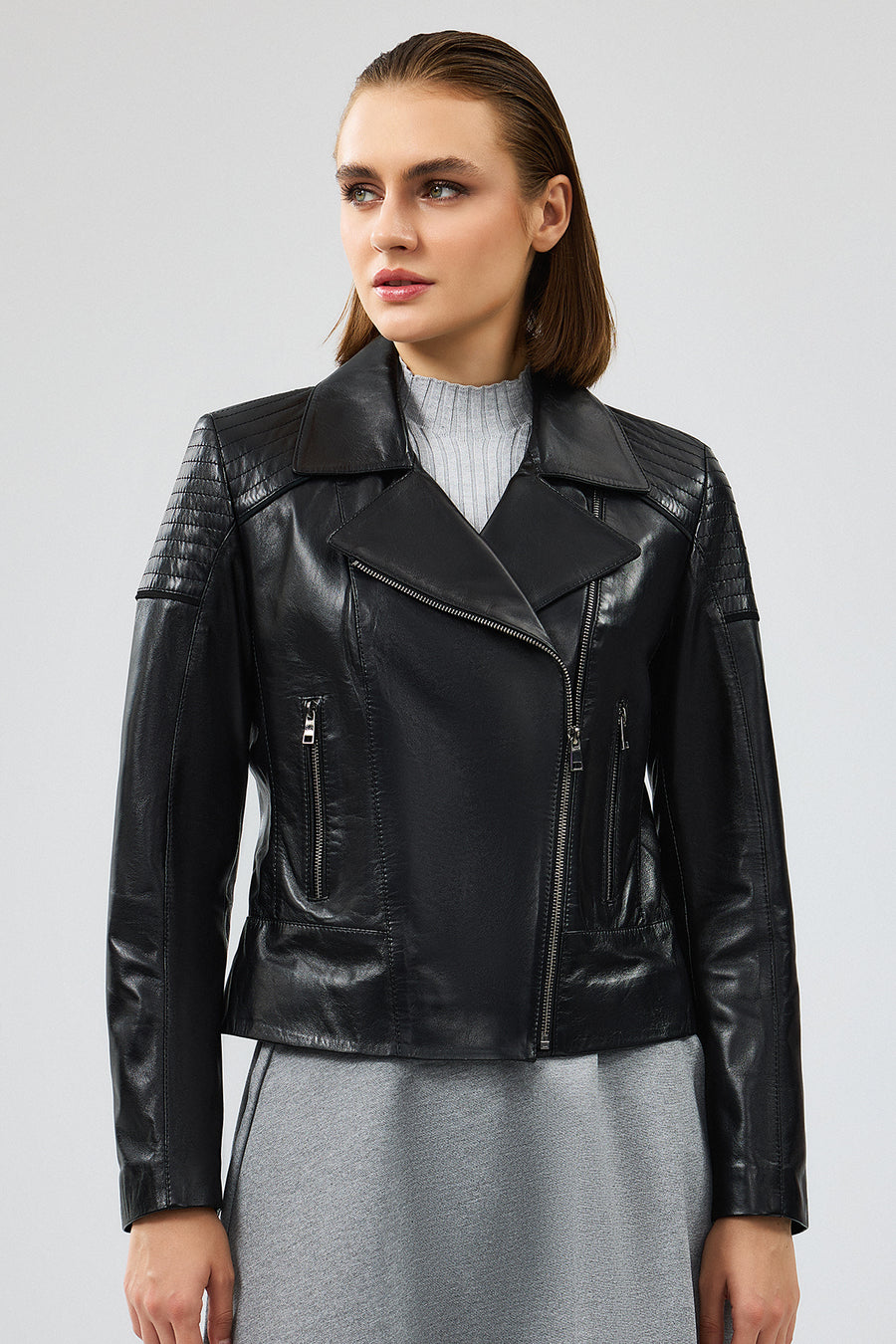 Monaco Women's Black Biker Leather Jacket
